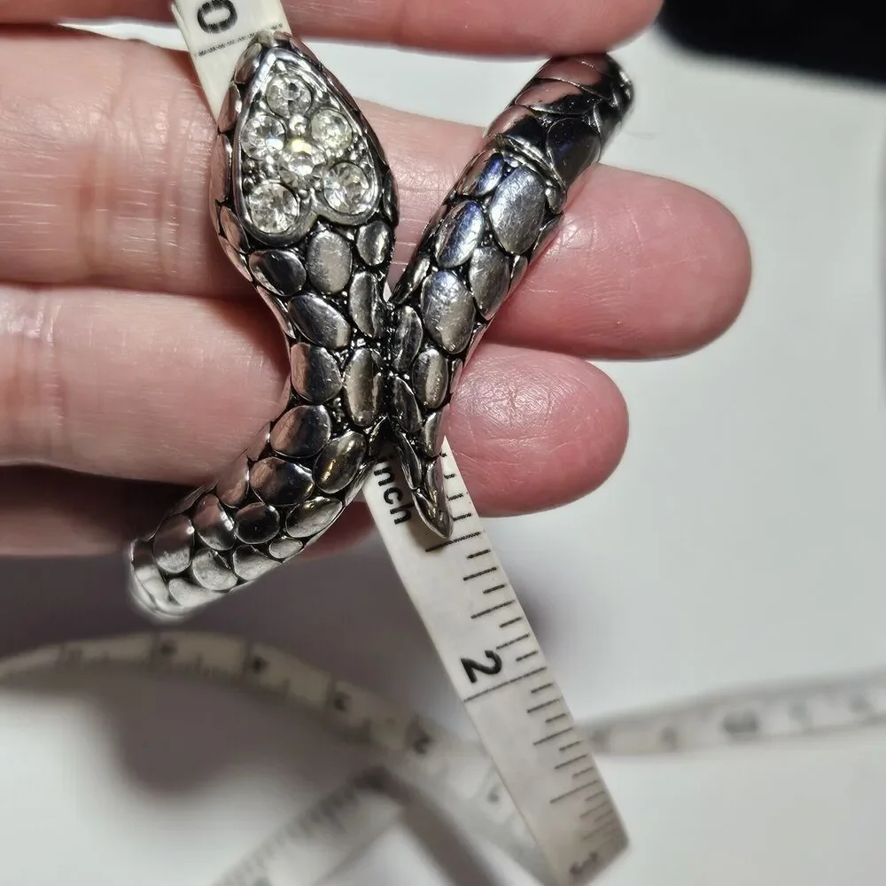 Crystal Snake Stretch Bracelet in Silver Tone Heart Head 7